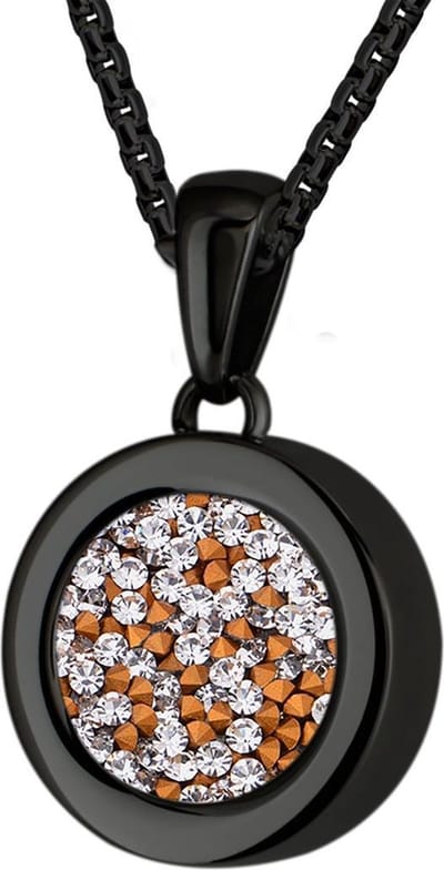 Quiges 12mm Mini Munt Hanger Zwart RVS Glans met Zirkonia Transparant Munt en met Anker Ketting 42-46cm