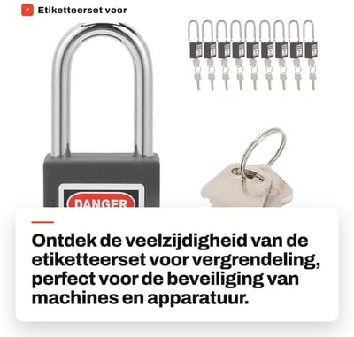 Dailygoods- Veiligheidsslot 10 Sets - Stalen Vergrendelingsbalk - Schokbestendig - Versterkt Nylon - Beschrijfbaar Etiket - Temperatuurbestendig - Hangslot