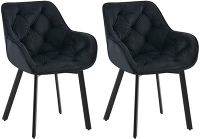 CLP Antigo Set van 2 eetkamerstoelen - Met armleuning - Metalen frame - Velvet - Fluweel/zwart