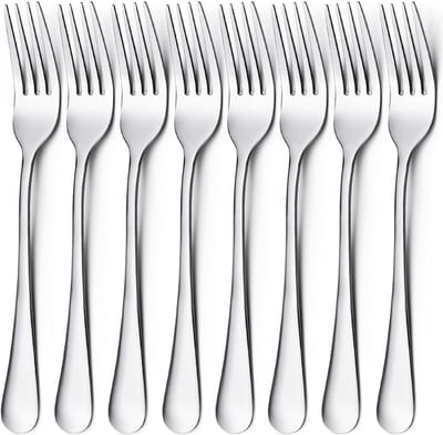 Set van 8 Moderne Tafelvorken van RVS - 20 cm - Spiegelschoon Bestek voor Diner, Steak en Dagelijks Gebruik in Huishoudens en Restaurants