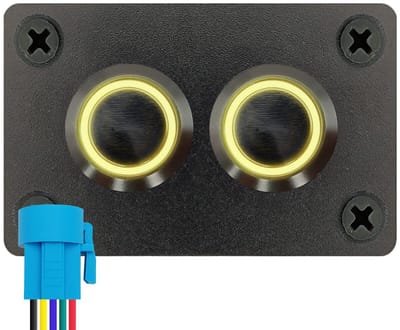 ProRide Metalen Drukschakelaars ON-OFF 220V - 16mm - Tweevoudig inbouwpaneel - IP67 - LED indicatie Geel