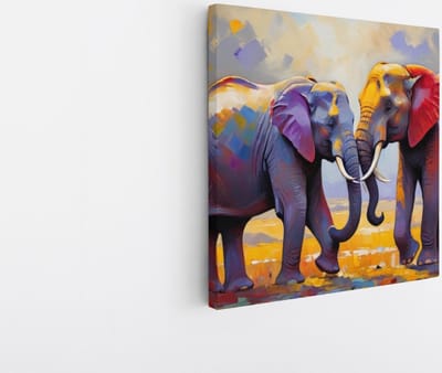 Saammp Canvas Schilderij - 2 Olifanten - Kleurrijk - Dieren - 20x20 - Foto op canvas - Wanddecoratie - Muurdecoratie Woonkamer - Slaapkamer decoratie - Canvas Print