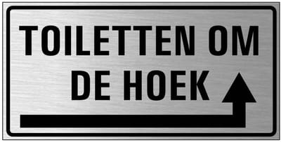 Toiletten om de hoek bord rechts, geborsteld aluminium 200 x 100 mm