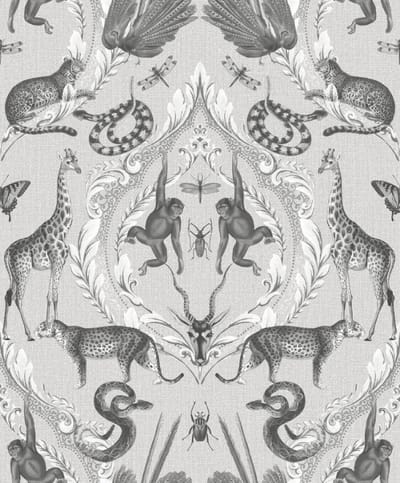 Bazaar - Dieren - Behang - Muurdecoratie - Wallpaper - Klassiek - Vliesbehang - Grijs - 0,53 x 10 M.