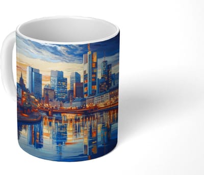 Mok - Koffiemok - Zonsondergang Frankfurt - Stad - Skyline - Water - Mokken - 350 ML - Beker - Koffiemokken - Theemok