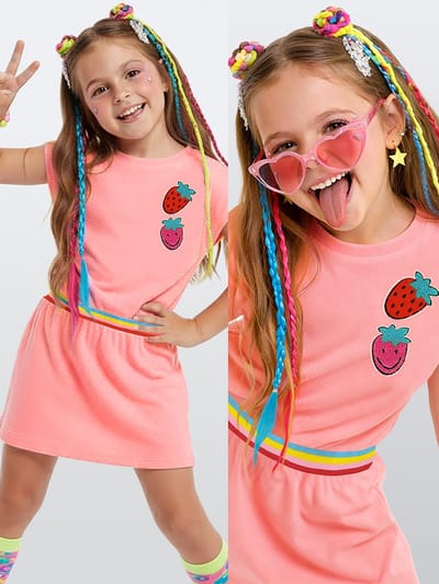 Denokids CFF-26Y1-057 Roze Meisjes Jurk Aardbeienprint Katoen 140