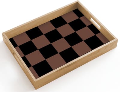 Dienblad hout 40x30 cm - Schootdienblad - Schaakbord print - Bruin - Zwart - Blokjes - Borrelplank rechthoek - Plateau dienbladen
