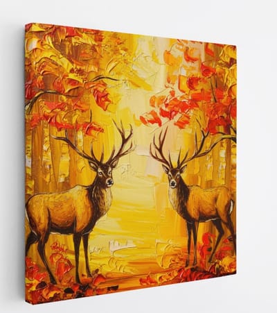 Saammp Canvas Schilderij - Hert - Olieverf - Abstract - Natuur - Dieren - 20x20 - Foto op canvas - Wanddecoratie - Muurdecoratie Woonkamer - Slaapkamer decoratie - Canvas Print