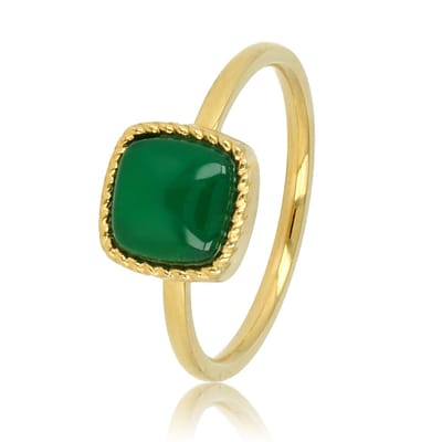 My Bendel - Goudkleurige Zegelring met Green Agate Edelsteen - met Luxe Cadeauverpakking | Sieraden Voor Dames | Maat 20.00 Mm / Maat 63