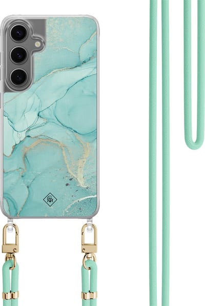 Casimoda® hoesje met koord - Geschikt voor Samsung S24 - Marmer mint groen - Afneembaar koord - TPU/polycarbonaat - Mint