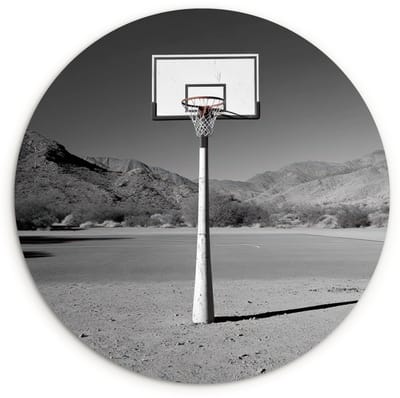 WallCircle® Wandcirkel 120x120 cm - Muurcirkel Basketbalpaal - Landschap - Zand - Wit - Muurdecoratie woonkamer - Wanddecoratie slaapkamer - Kamer decoratie accessoires - Ronde schilderijen XXL
