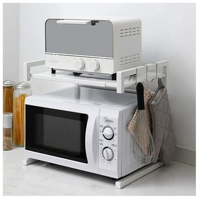 OwlyVision Magnetronrek Verstelbaar 2 Laags - 40 tot 65 cm - Keukenrek voor Aanrecht tot 25 kg - Opbergrek voor Magnetron en Oven - Wit