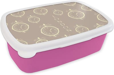 Broodtrommel Roze - Lunchbox - Brooddoos - Londen - Klok - Patroon - Vintage - 18x12x6 cm - Kinderen - Meisje