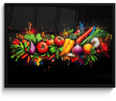 Poster in lijst - Fotolijst 70x50 cm - Posters - Groente - Eten - Kruiden - Graffiti - Koken - Posterlijst zwart - Decoratie - Wanddecoratie woonkamer - Muurdecoratie slaapkamer