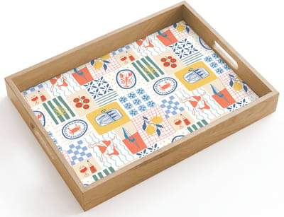 Dienblad hout 40x30 cm - Schootdienblad - Illustratie - Patroon - Grafisch - Kleur - Borrelplank rechthoek - Plateau dienbladen