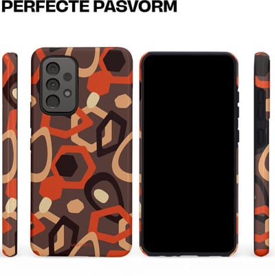 Casetastic hoesje geschikt voor Samsung Galaxy A52 (2021) 5G / Samsung Galaxy A52 (2021) 4G - Dubbellaagse bescherming - Abstracte Retro Vormen - Fashion Case - Donkergrijs Terracotta Taupe