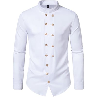 Herfst en Winter Heren Double-breasted Opstaande Kraag Overhemd Europese Maat Heren Casual Lange Mouw Overhemd XL wit