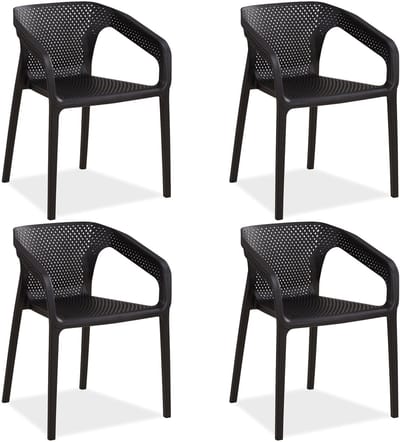 Homestyle4u Tuinstoelen - Set van 4- Stapelstoelen - Kunststof - Zwart