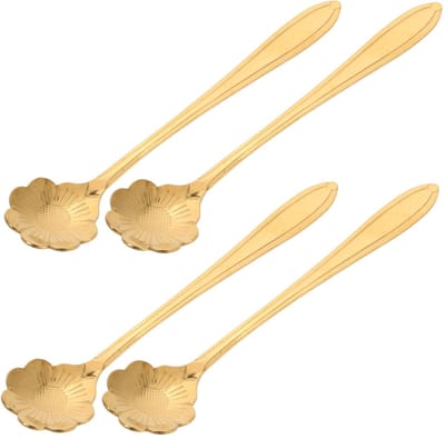 Set van 4 Gouden Koffielepels – Roestvrij Staal, Bloemvormig Design, Lichtgewicht & Draagbaar, Ideaal voor Koffie, Desserts en Cadeau