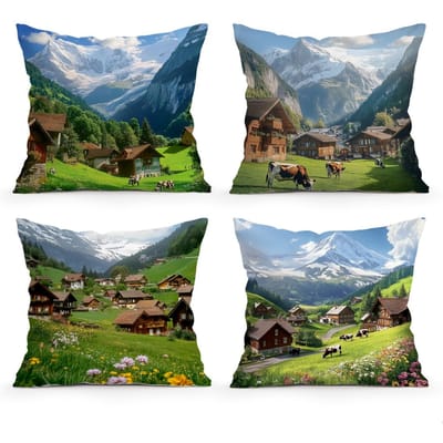 Zwitserse Alpen Land Kussens Kussensloop Polyester Kussenhoes Sierkussen Bank Decoratie Kussenhoes Huis Auto Decor 45x45cm