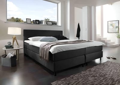 Boxspring Bravo - 140x200 - Zwart - Bonellvering - Stof - Inclusief Topper - Bed compleet