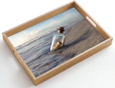 Dienblad hout 50x35 cm - Schootdienblad - Glazenfles - Post - Zee - Zand - Borrelplank rechthoek - Plateau dienbladen