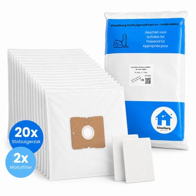 Kleanburg stofzuigerzakken geschikt voor Nilfisk Coupe en Nilfisk One | 20 stuks + 2 motorfilters | Microfiber stofzakken