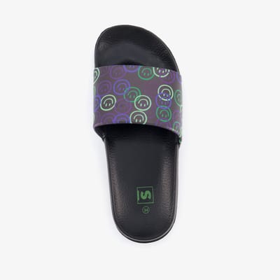 Zwarte kinder badslippers met smileys - Maat 32