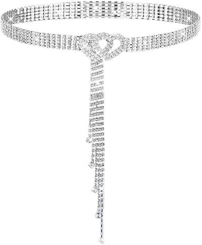 Dailygoods- Tailleband Verstelbaar - Damesriem - Kristallen Tailleketting - Hartvormige Gesp - Strass-steentjes - Uniek Ontwerp - Riem