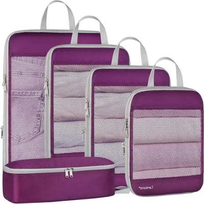 Compressie Verpakkingskubussen - Reisorganizers Koffer - Bagage Efficiënt Inpakken - Ruimtebesparend Ontwerp - 5 Set - Paars
