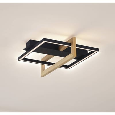 Lindby LED plafondlamp Holamu, 46cm, zwart, hout, metaal