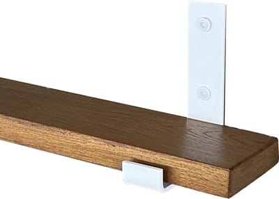 GoudmetHout® Wandplank Industrieel - 40 x 10 cm Muurplank - Donker Eiken Hout - Decoratie Wandrek & Boekenrek - Hangplank Keuken - Wall Shelf + 2 Mat Witte Plankdragers van Staal