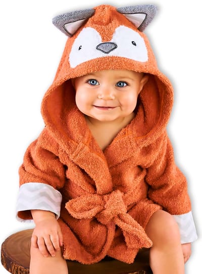 BoefieBoef Vos Kinder Badjas Baby & Peuter 0-2 Jaar (Max 85 cm) – Zacht Katoen Badstof met Dieren Capuchon – Absorberende Ochtendjas Handdoek voor Jongens & Meisjes – Zwemles, Carnaval, Verjaardag & Kraamcadeau – Perfect na Bad & Zwemmen - Oranje