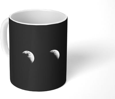Mok - Koffiemok - Zwart - Wit - Maan - Maanfase - Ruimte - Mokken - 350 ML - Beker - Koffiemokken - Theemok