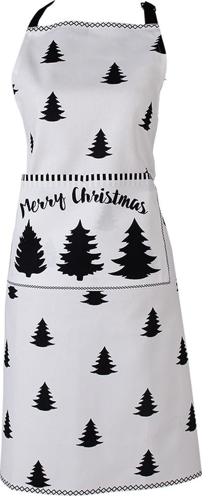 Clayre & Eef Keukenschort 70x85 cm Wit Zwart Katoen Kerstboom