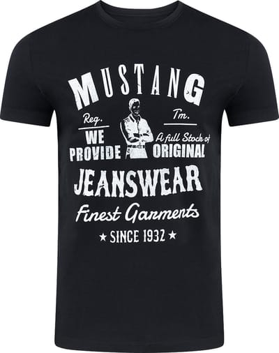 Mustang Heren T-Shirt Basic Print Tee regular fit Zwart S Ronde Hals Volwassenen Opdruk Print Shirts