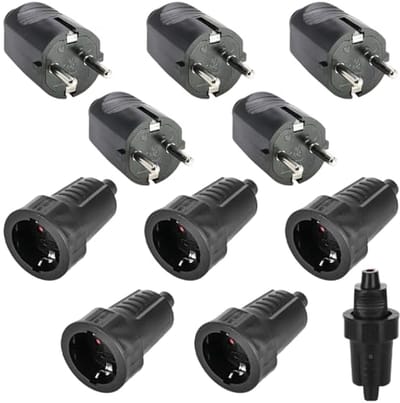 Schuko-stekkerkoppeling 250 V 16 A IP54 - Waterdicht en Rubber voor Buitengebruik - 5 Paar