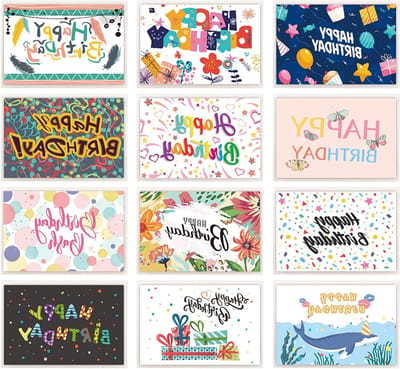 Verjaardagskaarten Set van 12, Leuke Wenskaarten met Enveloppen voor Kinderen en Volwassenen, Creatieve en Humoristische Ontwerpen