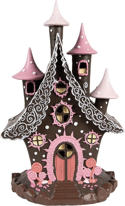 Clayre & Eef Gingerbread house met LED Overig 16x13x26 cm Bruin Roze Polyresin Herfst decoratie