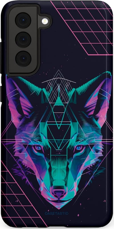 Casetastic hoesje geschikt voor Samsung Galaxy S21 FE 5G - Dubbellaagse bescherming - Neon Wolf - Fashion Case - Donkerblauw