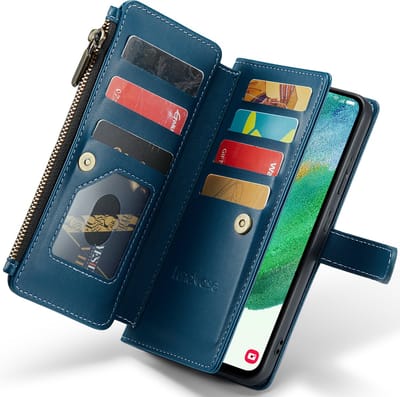 Hoesje geschikt voor Samsung Galaxy S21 FE - ZipCase Book Cover Case Kunstleer Smaragd Blauw