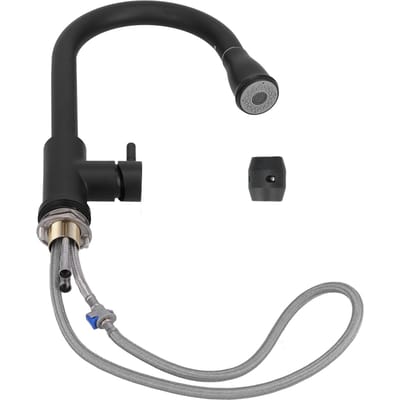 Robinet d'évier G1/4 Monté sur plage Rotatif Extractible Mitigeur Chaud Froid pour Maison Cuisine Salle de Bain Noir gray