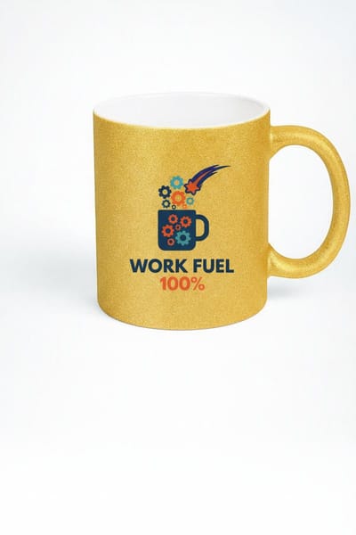 Work Fuel 100% Mok 330ml – Gouden Keramische Koffiemok met Motiverend Kantoor Design – Perfect Cadeau voor Professionals & Collega’s