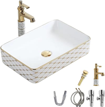 Wastafel Keramiek - Wastafel Set - Badkamer Inrichten - Hoge Glans - 54x34x11cm - Wit