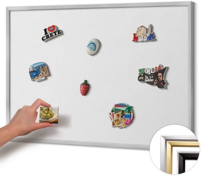 Wallfluent - Wit Magneetbord in Effen Kleuren - 100 cm x 70 cm - Magneetbord met Zilveren Frame - Kleur wit - Memobord voor Keuken - Magnetisch Bord Kindvriendelijk - Magnetisch Wandbord