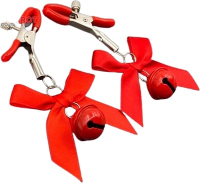 Tepelklemmen Met Rode Strik & Belletjes - Verstelbaar - SM Accessoire