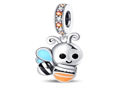 Bedel Bijtje - Sterling Zilver - Blauw & Oranje Zirkonia - RomyStones