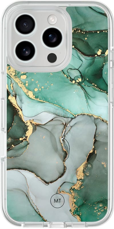 Hybride hoesje geschikt voor iPhone 16 Pro - Marble Design - Extra bescherming - Luxe beschermhoes - TPU case - Transparant, Grijs, Groen - Mooie Telefoonhoesjes