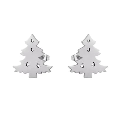Aramat Jewels | Oorbellen | Kerst Oorbellen - Oorstekers In Kerstboomvorm | Zilverkleur | |8mm | Staal | Kinderen, Volwassenen | Verkleurd niet