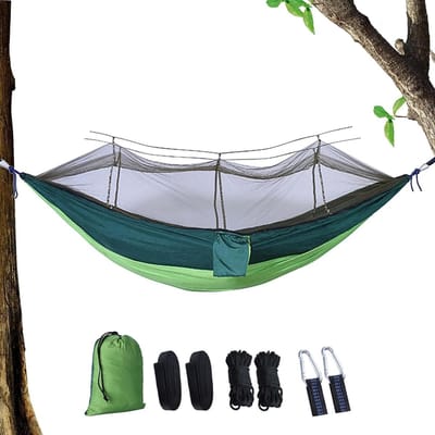 Outdoor Hangmat - Camping Net - Buiten Ontspannen - Geïntegreerd Muggennet - 220 x 140 cm - Groen